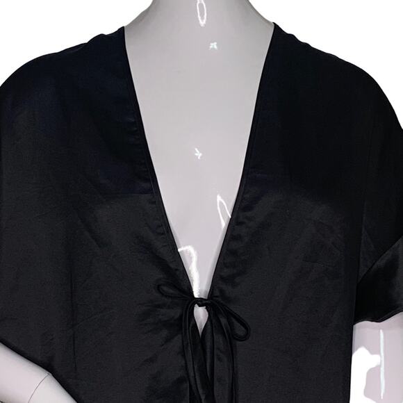 Victoria’s Secret Black Satin Robe Tide on Front White Love Print on Back OS - Picture 7 of 8